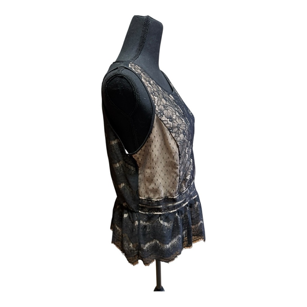 LOFT Black and Beige Lace Blouse Size PL - Picture 3 of 6